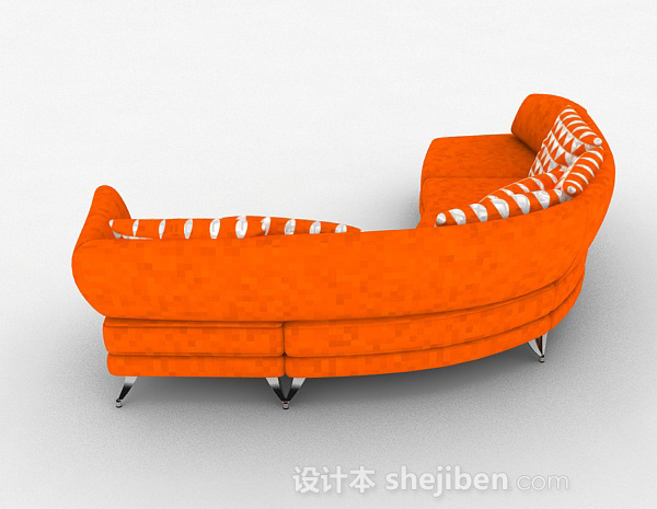 免费橙色休闲多人沙发3d模型下载