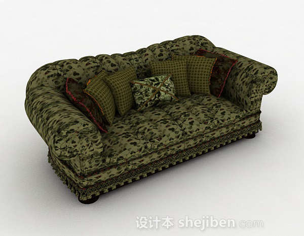 田园绿色花纹双人沙发3d模型下载