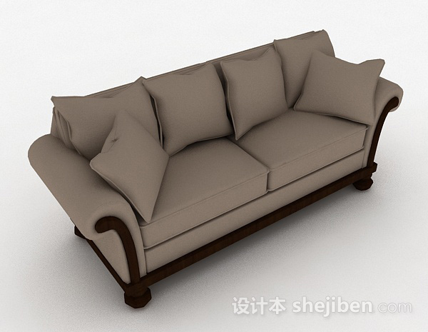 欧式灰色多人沙发3d模型下载