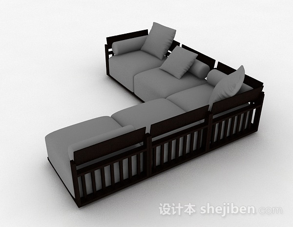 现代风格灰色简约多人沙发3d模型下载