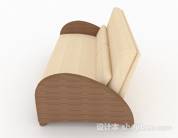 免费田园棕色木质双人沙发3d模型下载