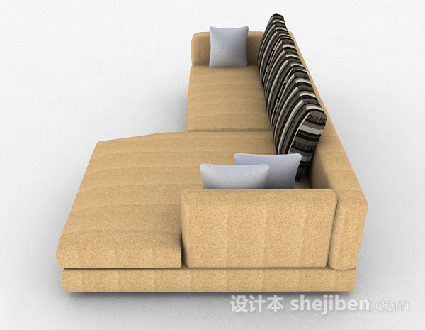 设计本黄色简约多人沙发3d模型下载