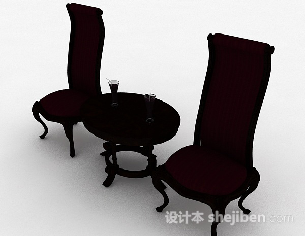 免费紫红色欧式木椅3d模型下载