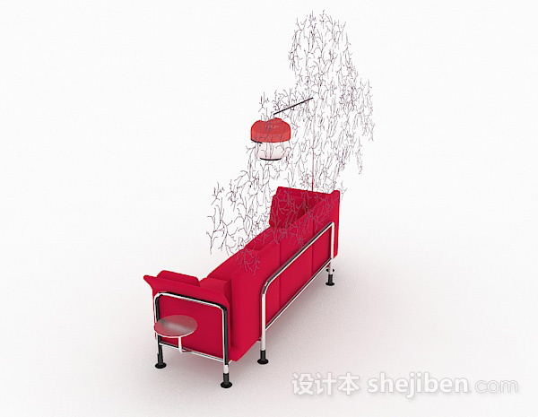 设计本简约家居红色多人沙发3d模型下载