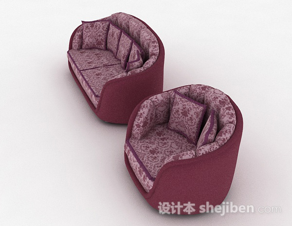 免费花纹红色组合沙发3d模型下载