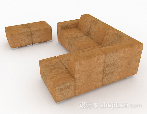 免费家居棕色简约多人沙发3d模型下载