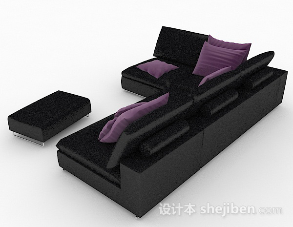 现代风格黑色休闲多人沙发3d模型下载