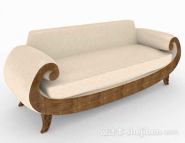 黄色木质双人沙发3d模型下载