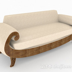 黄色木质双人沙发3d模型下载
