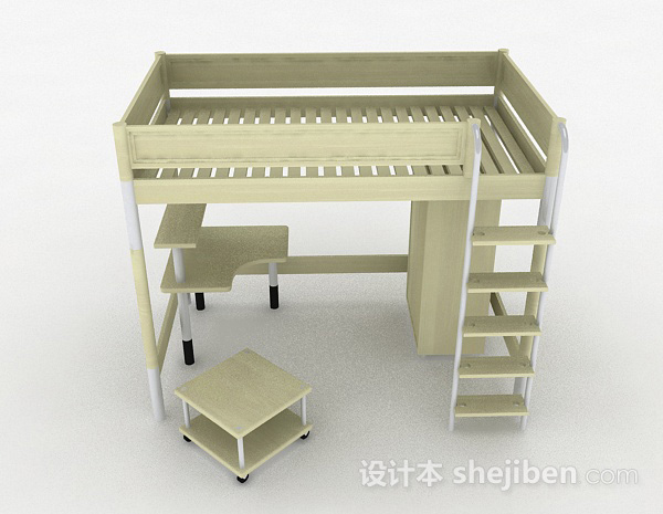 现代风格象牙白木制床3d模型下载