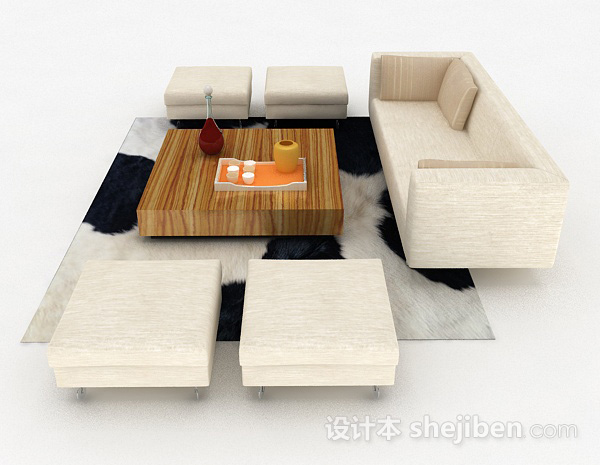 设计本米白色家居简约组合沙发3d模型下载