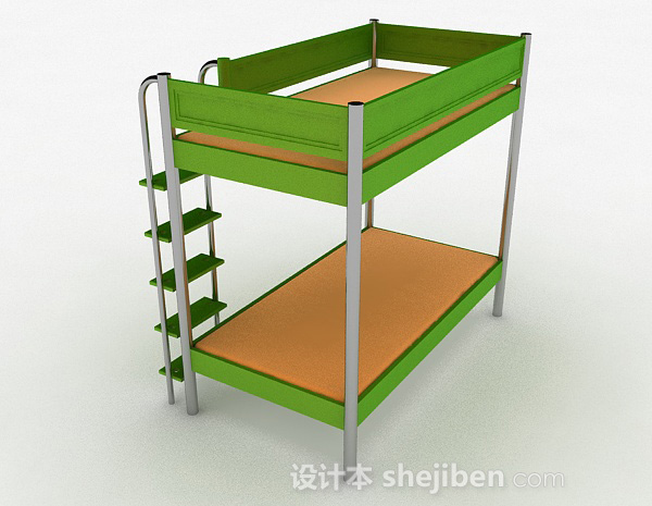 设计本绿色上下层单人床3d模型下载