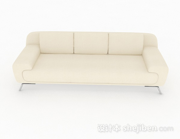 现代风格米黄色简约多人沙发3d模型下载