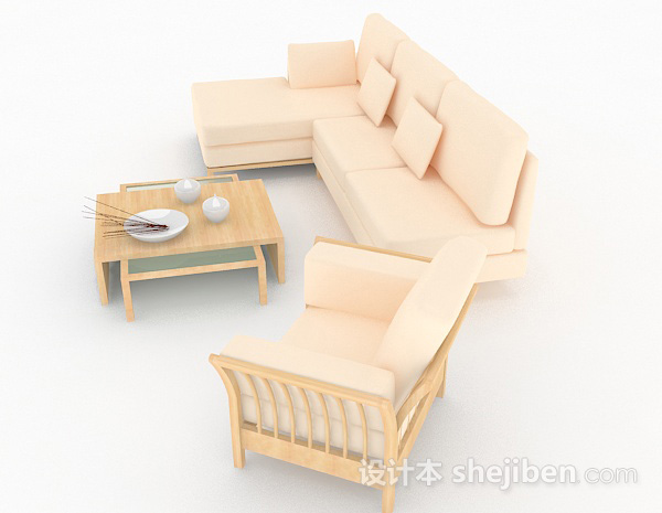 设计本米黄色组合沙发3d模型下载