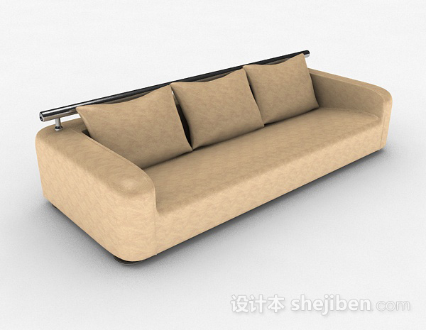 浅棕色简约多人沙发3d模型下载
