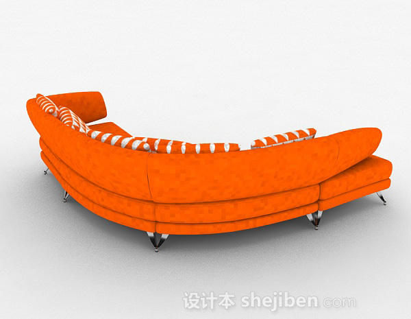 设计本橙色休闲多人沙发3d模型下载