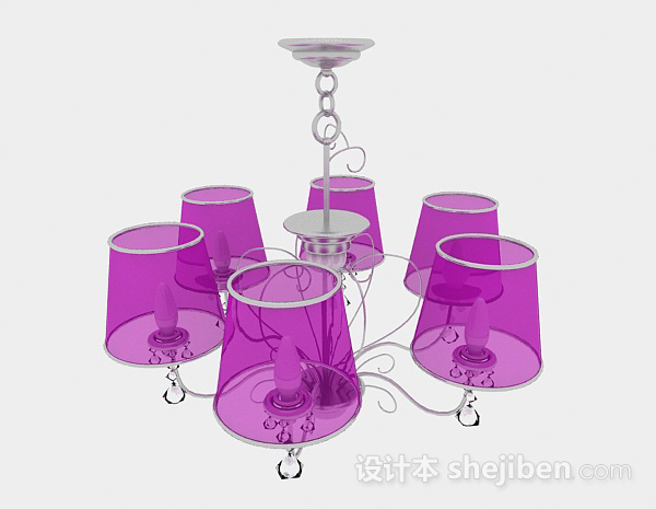 欧式风格欧式紫色金属水晶吊灯3d模型下载
