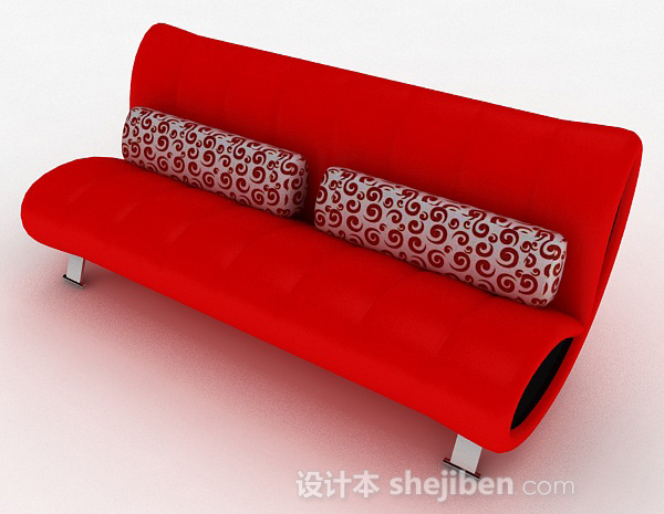免费红色家居多人沙发3d模型下载