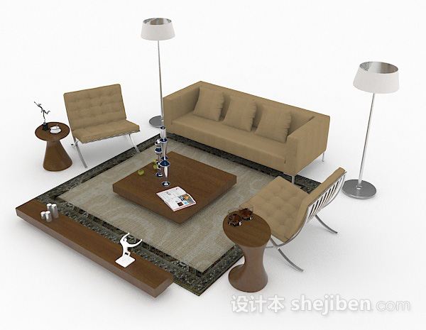 现代风格家居简约棕色组合沙发3d模型下载