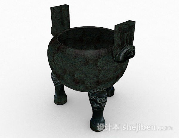 中式风格中式青铜鼎雕刻品3d模型下载
