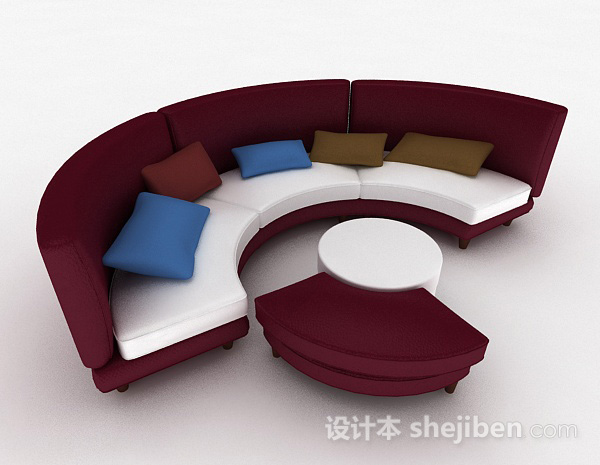 免费紫色多人沙发3d模型下载