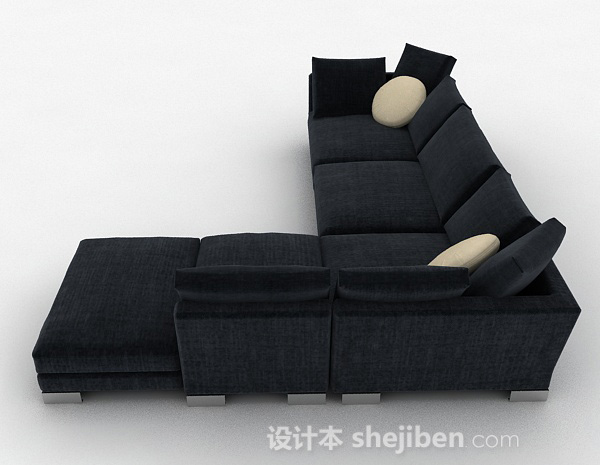 设计本蓝色简约多人沙发3d模型下载