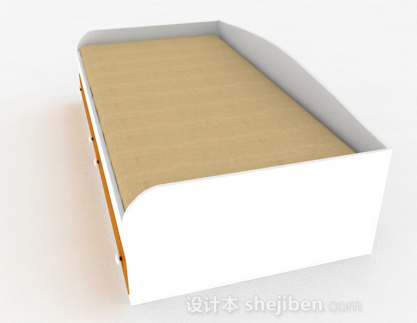 设计本白色单人床3d模型下载