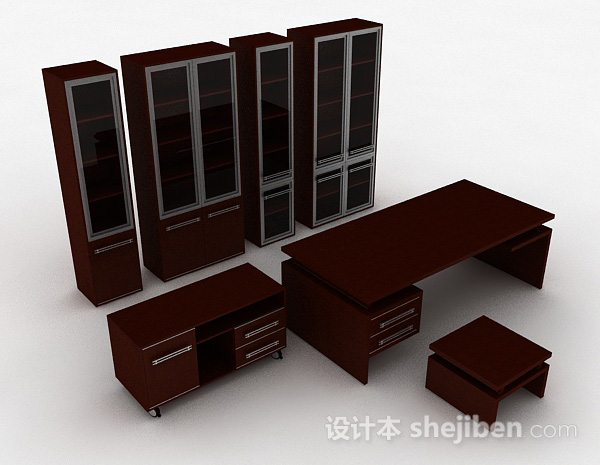 棕色木质组合家居柜3d模型下载