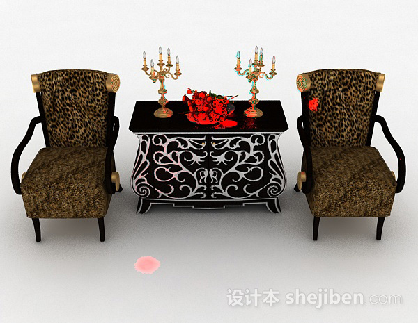 欧式风格欧式豹纹花纹家居椅3d模型下载