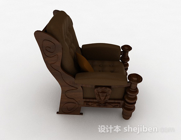 中式风格中式棕色单人沙发3d模型下载