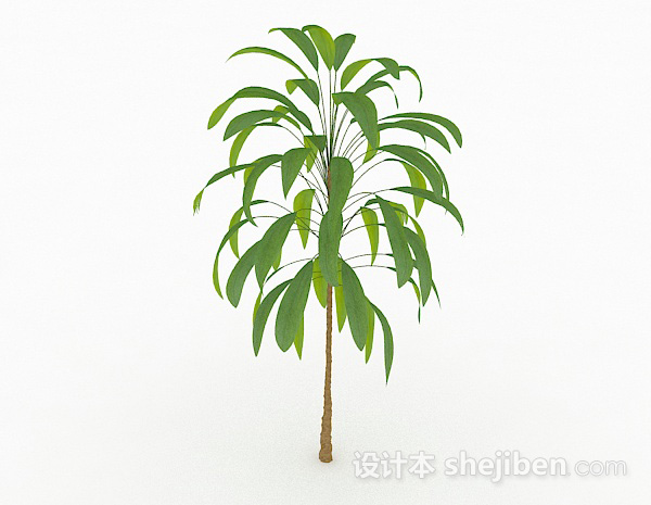 设计本绿色椭圆形树叶小树3d模型下载