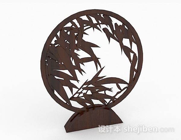 圆形木质竹叶雕刻摆设品3d模型下载