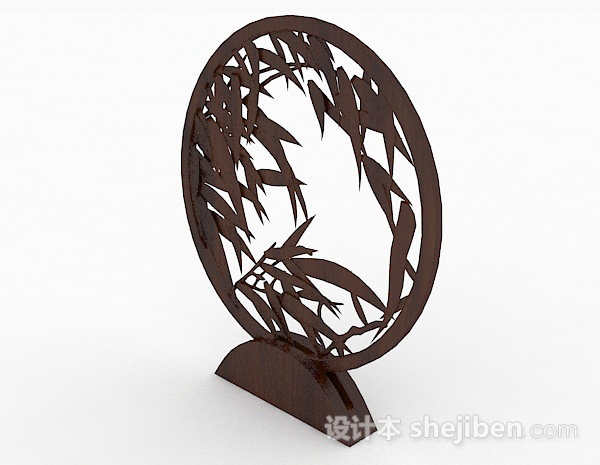 中式风格圆形木质竹叶雕刻摆设品3d模型下载