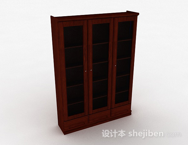 棕色木质三门衣柜3d模型下载