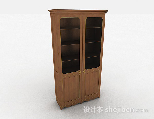 棕色木质书柜3d模型下载