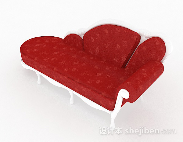 免费欧式红色多人沙发3d模型下载