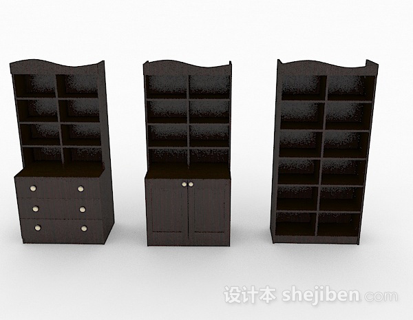 现代风格家居棕色木质组合书柜3d模型下载