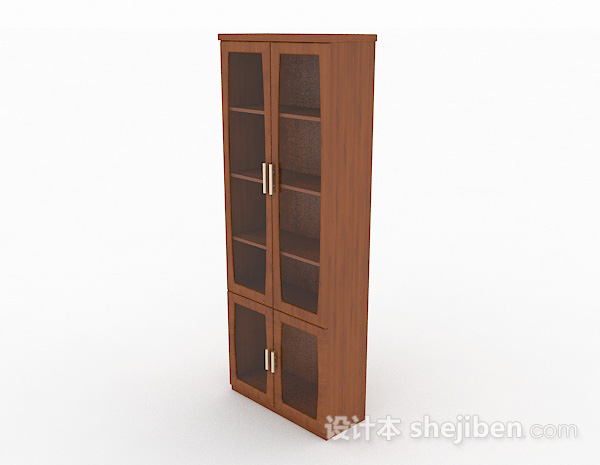 现代风格棕色木质书柜3d模型下载