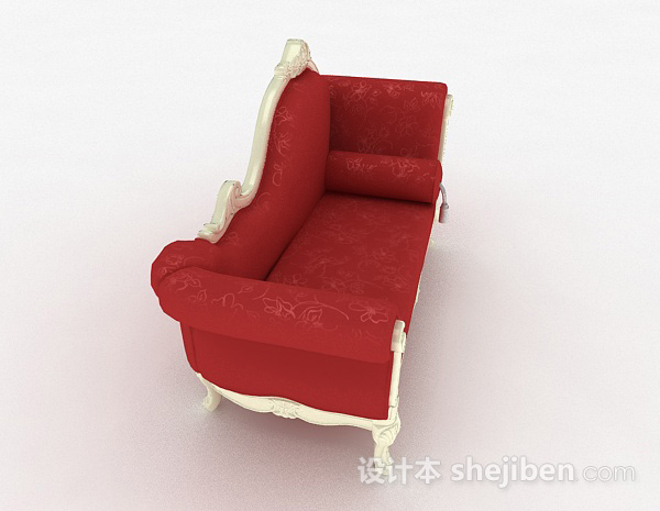 设计本欧式红色单人沙发3d模型下载