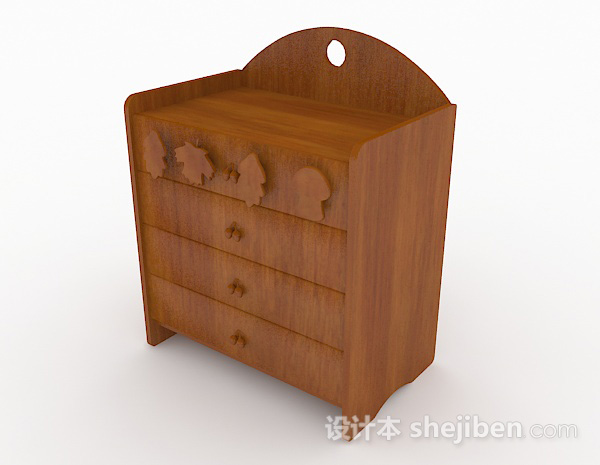 免费木质简约床头柜3d模型下载