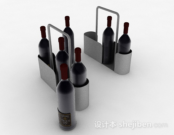 现代风格灰色金属红酒提篮3d模型下载