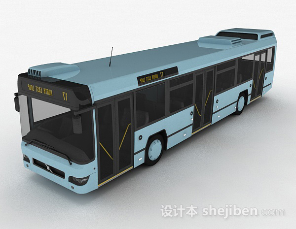 现代风格粉蓝色巴士车3d模型下载