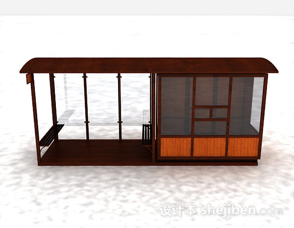 现代风格棕色木质售卖亭3d模型下载