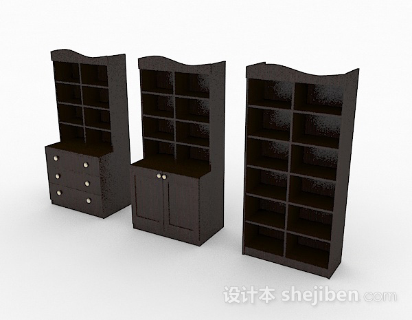 免费家居棕色木质组合书柜3d模型下载
