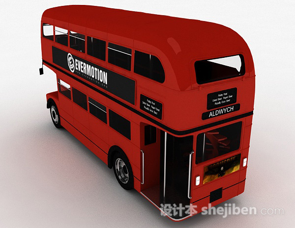 现代风格红色双层巴士车3d模型下载