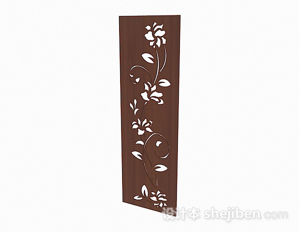 中式风格单面雕刻花朵屏风装饰图3d模型下载