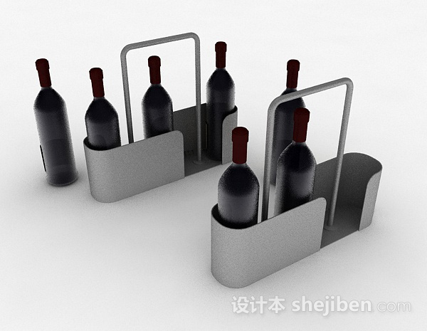 设计本灰色金属红酒提篮3d模型下载