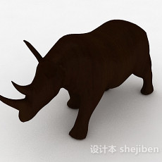 棕色犀牛雕刻摆件品3d模型下载