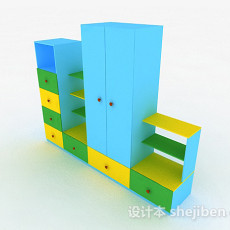 蓝色儿童衣柜3d模型下载