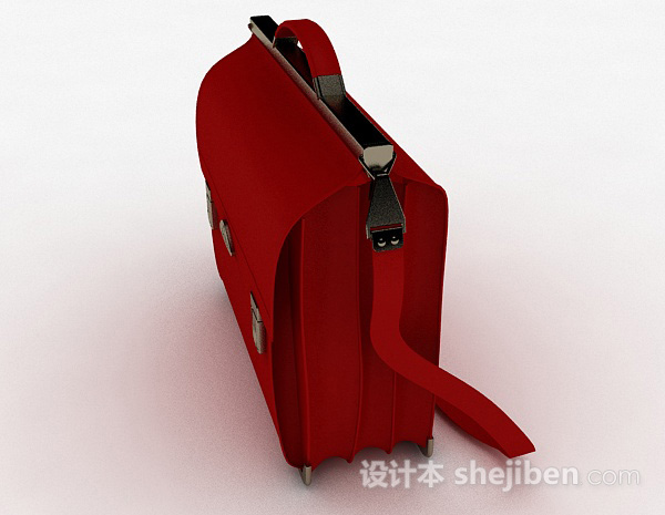设计本红色皮质单肩包3d模型下载